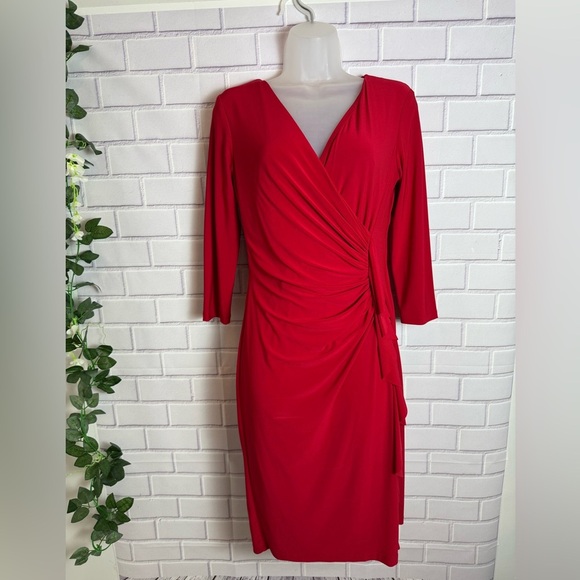AMERICAN LIVING Red Ruched Wrap Sheath Dress/size 6 - Picture 1 of 12
